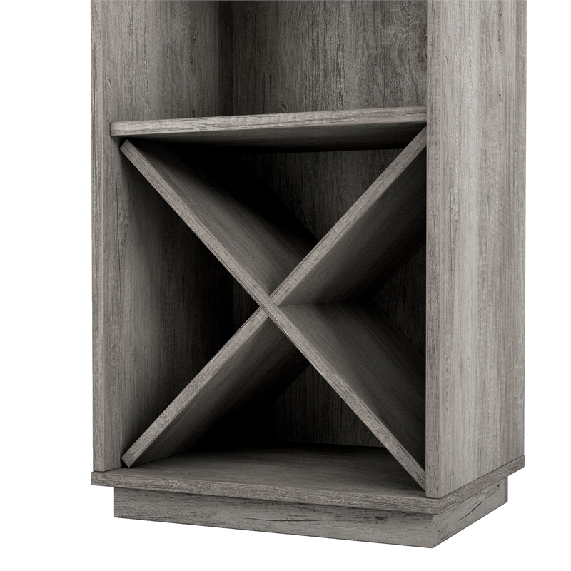 Bowery Hill Farmhouse Wood Tower Cabinet with Wine Rack in Vintage Gray Oak