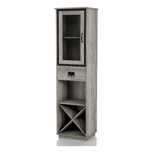 Bowery Hill Farmhouse Wood Tower Cabinet with Wine Rack in Vintage Gray Oak