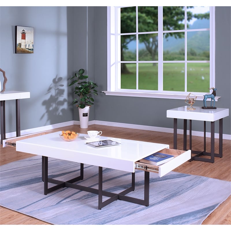 Bowery Hill 2-Piece Coffee Table Set with Storage Drawers in White