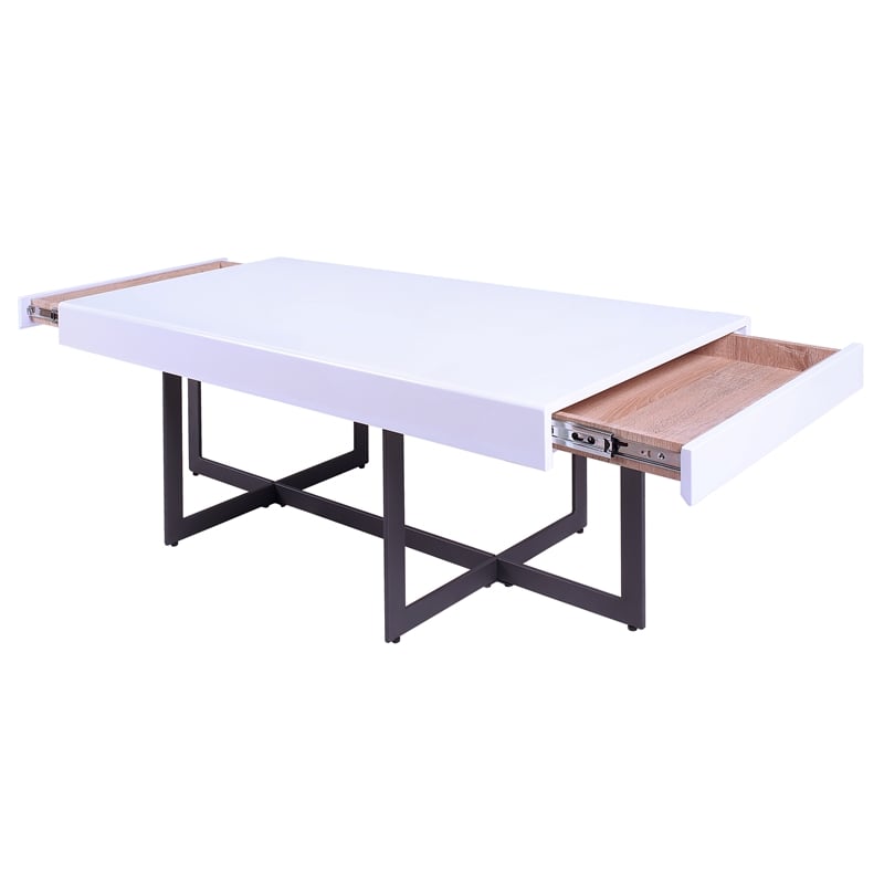 Bowery Hill 2-Piece Coffee Table Set with Storage Drawers in White