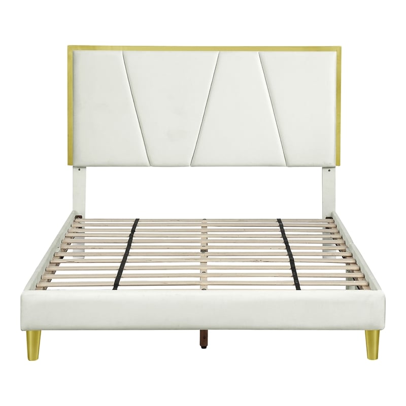 Bowery Hill Beige Upholstered Eastern King Bed with Gold Frame