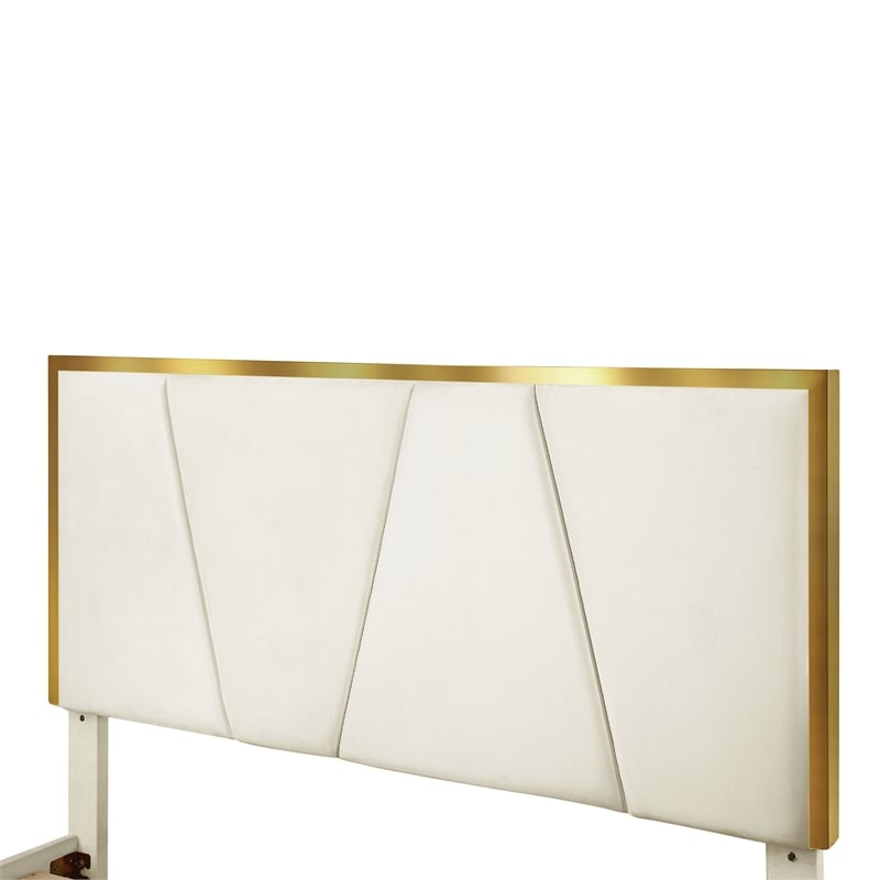Bowery Hill Beige Upholstered Eastern King Bed with Gold Frame