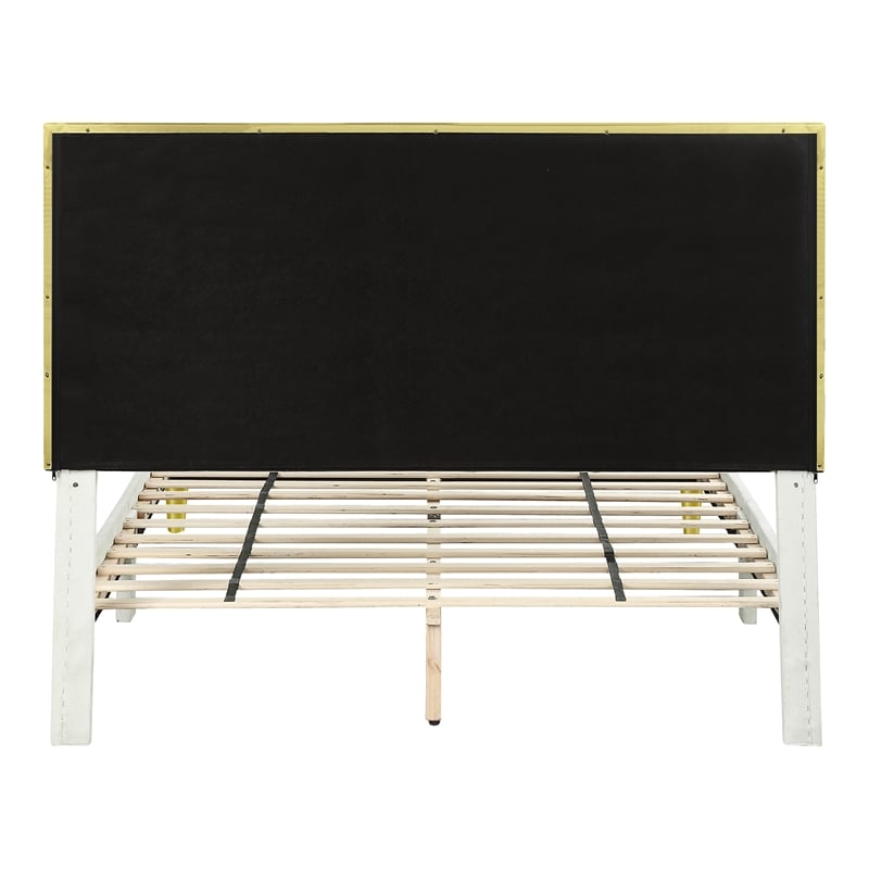 Bowery Hill Beige Upholstered Eastern King Bed with Gold Frame