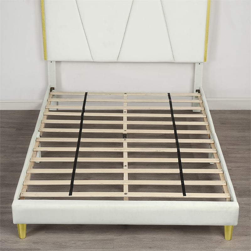 Bowery Hill Beige Upholstered Eastern King Bed with Gold Frame