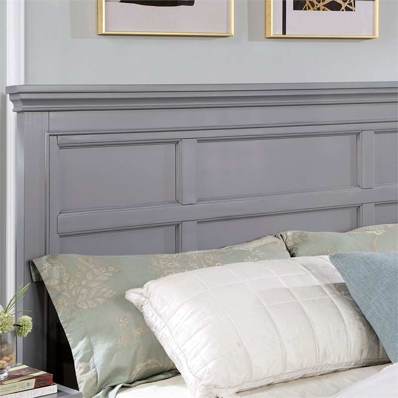 Bowery Hill Gray Wood Queen Bed with Storage Drawers and Crown Molding