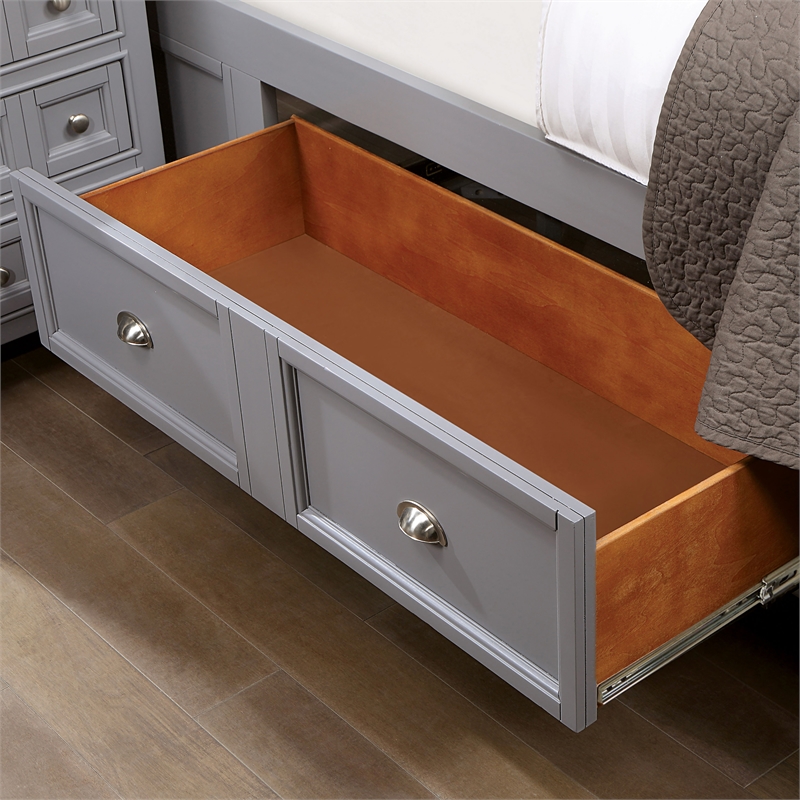 Bowery Hill Gray Wood Queen Bed with Storage Drawers and Crown Molding