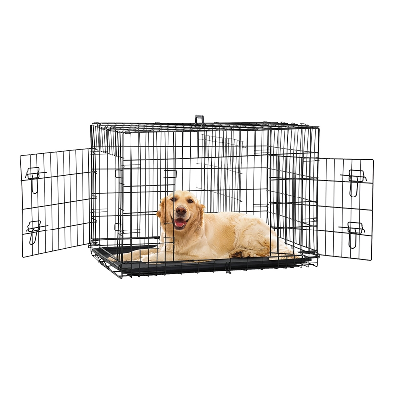 Bowery Hill 48 Inch Metal Dog Crate Carrier with Double Doors in Black