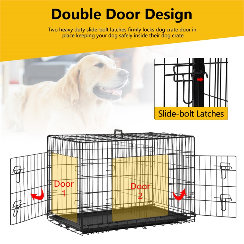 Bowery Hill 48 Inch Metal Dog Crate Carrier with Double Doors in Black