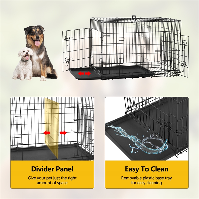 Bowery Hill 48 Inch Metal Dog Crate Carrier with Double Doors in Black