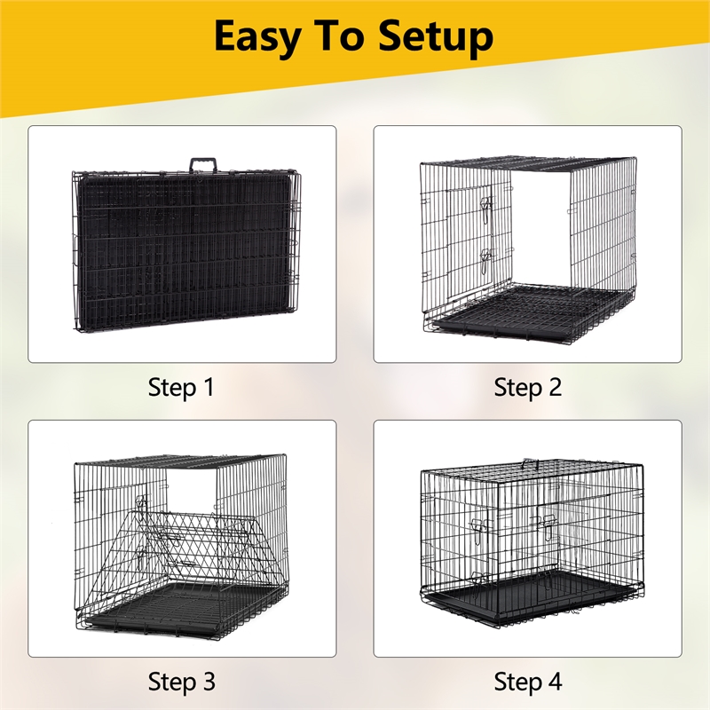 Bowery Hill 48 Inch Metal Dog Crate Carrier with Double Doors in Black