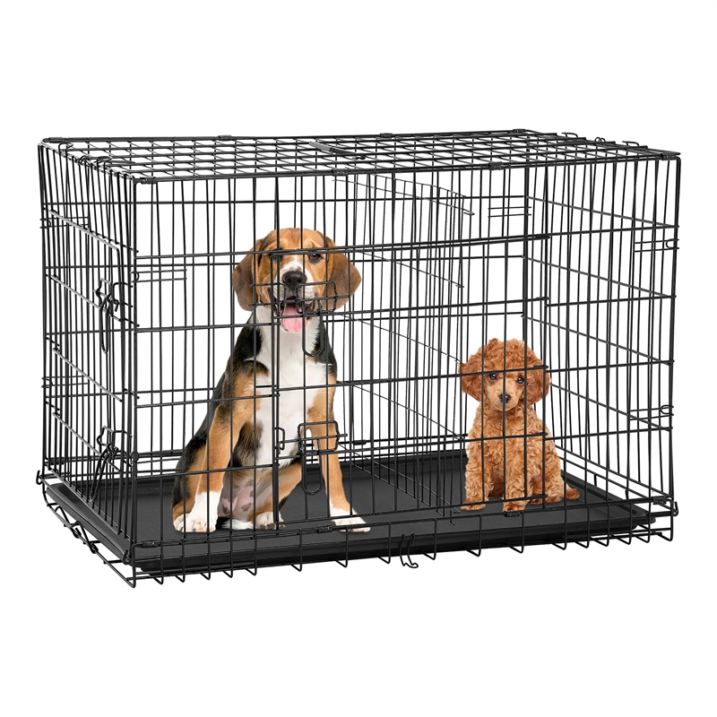 Bowery Hill 48 Inch Metal Dog Crate Carrier with Double Doors in Black