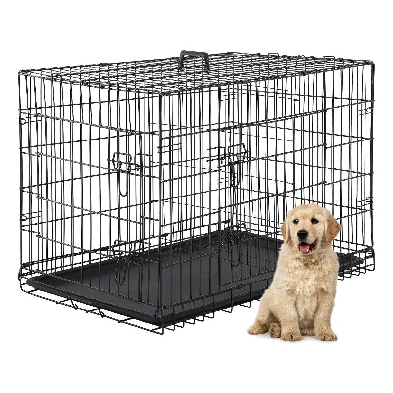 Bowery Hill 48 Inch Metal Dog Crate Carrier with Double Doors in Black