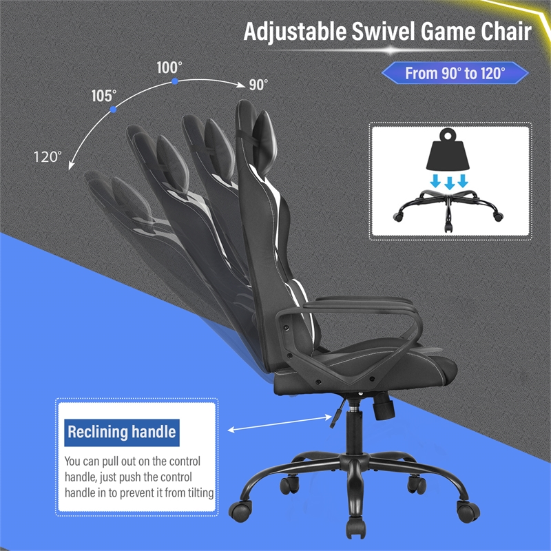 Bowery Hill Faux Leather Gaming Desk Chair in Black and White