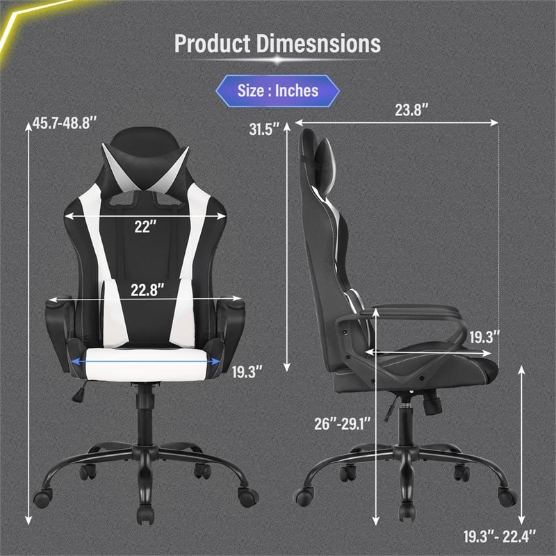 Bowery Hill Faux Leather Gaming Desk Chair in Black and White