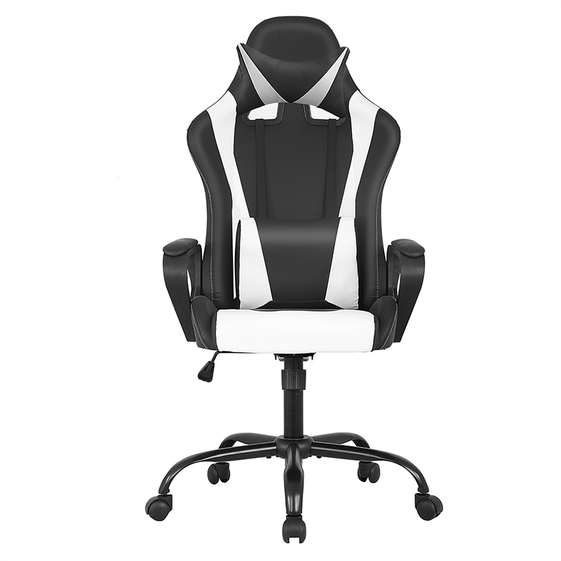Bowery Hill Faux Leather Gaming Desk Chair in Black and White