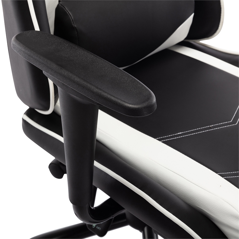 Bowery Hill Faux Leather Gaming Desk Chair in Black and White
