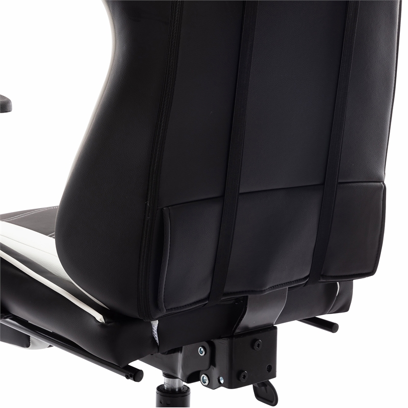 Bowery Hill Faux Leather Gaming Desk Chair in Black and White