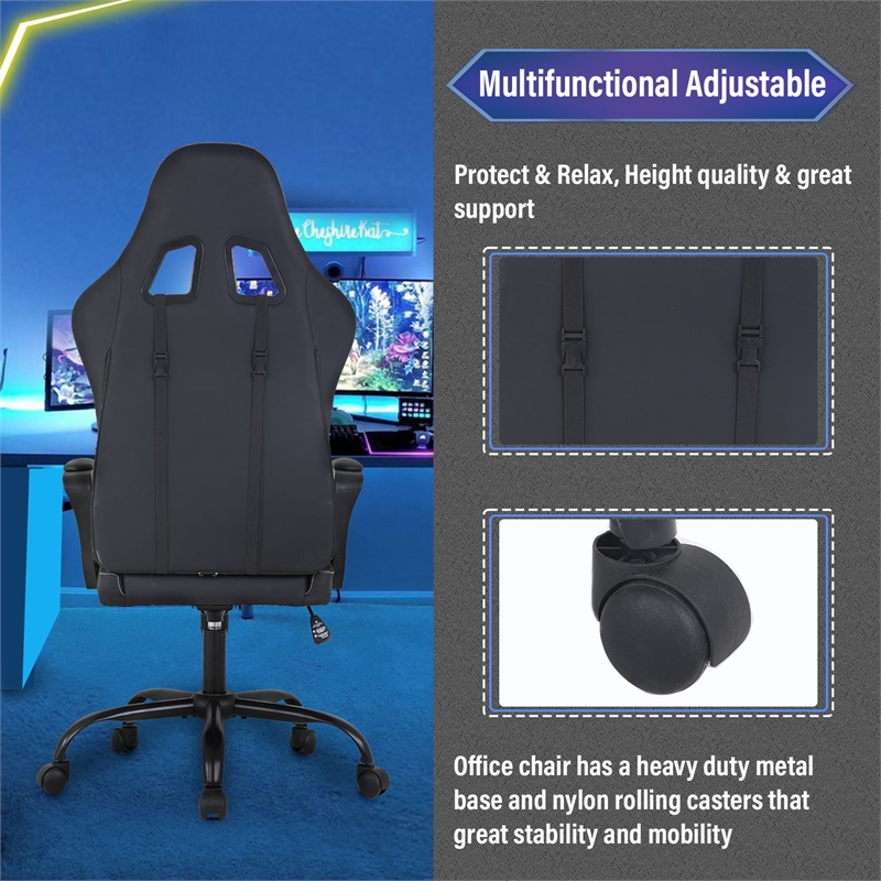 Bowery Hill Faux Leather Gaming Desk Chair in Black and White