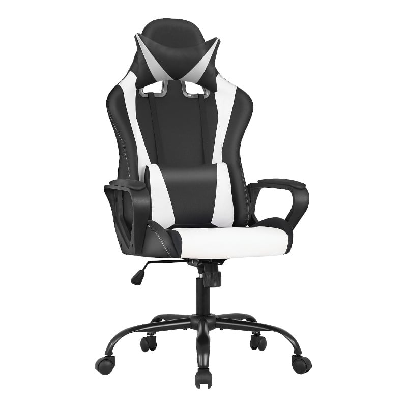 Bowery Hill Faux Leather Gaming Desk Chair in Black and White