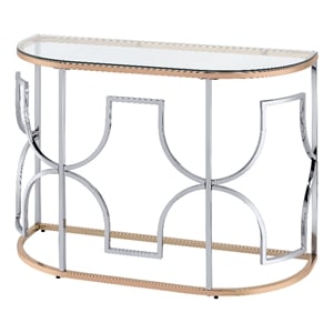Bowery Hill Semi-Round Sofa Table with Glass Top in Chrome and Gold