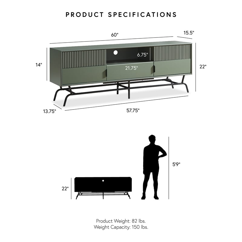 Bowery Hill Wood Multi-Storage TV Stand in Sage Green and Black