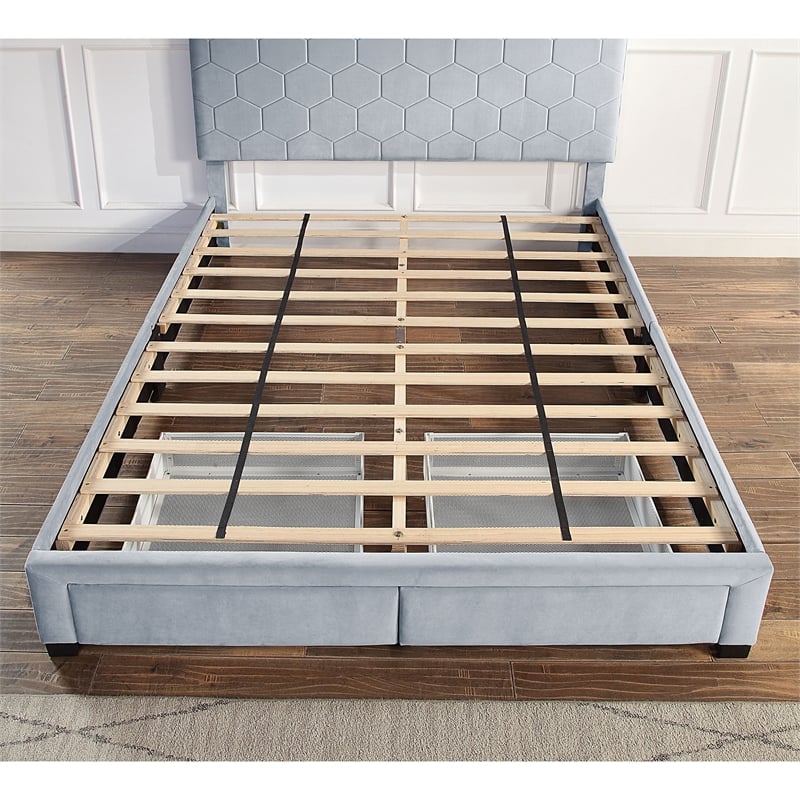 Bowery Hill Fabric Queen Bed with 2 Storage Drawers in Light Gray