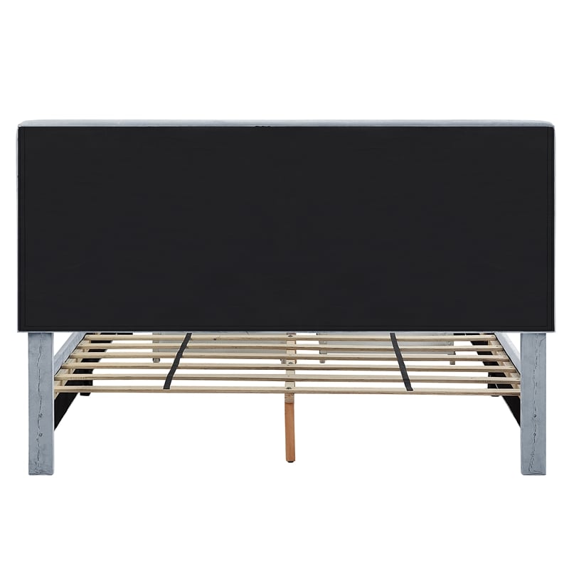 Bowery Hill Fabric Queen Bed with 2 Storage Drawers in Light Gray
