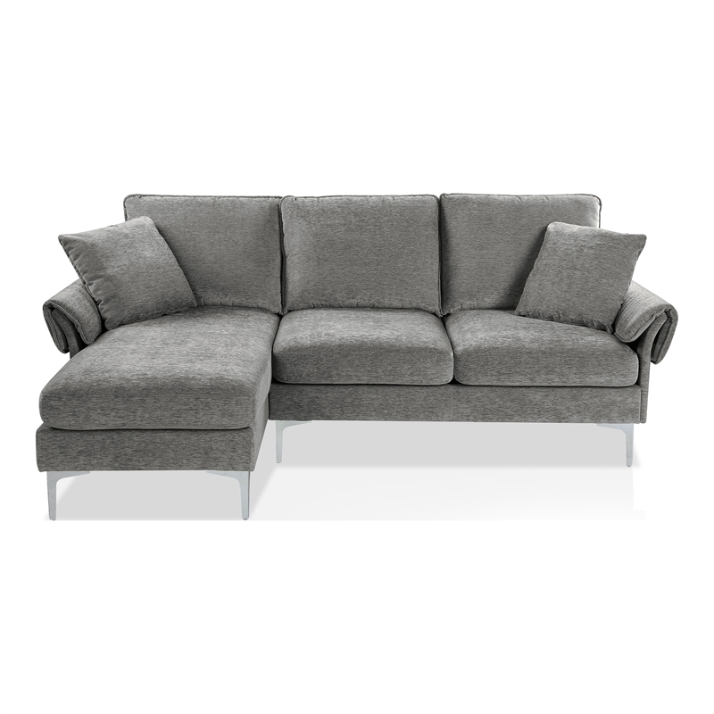 Bowery Hill Contemporary Gray Chenille L-Shaped Sectional Sofa