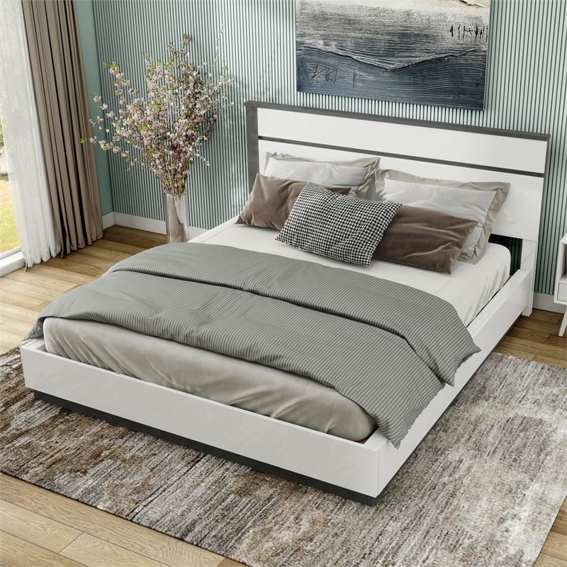Bowery Hill Contemporary Solid Wood Queen Platform Bed in White