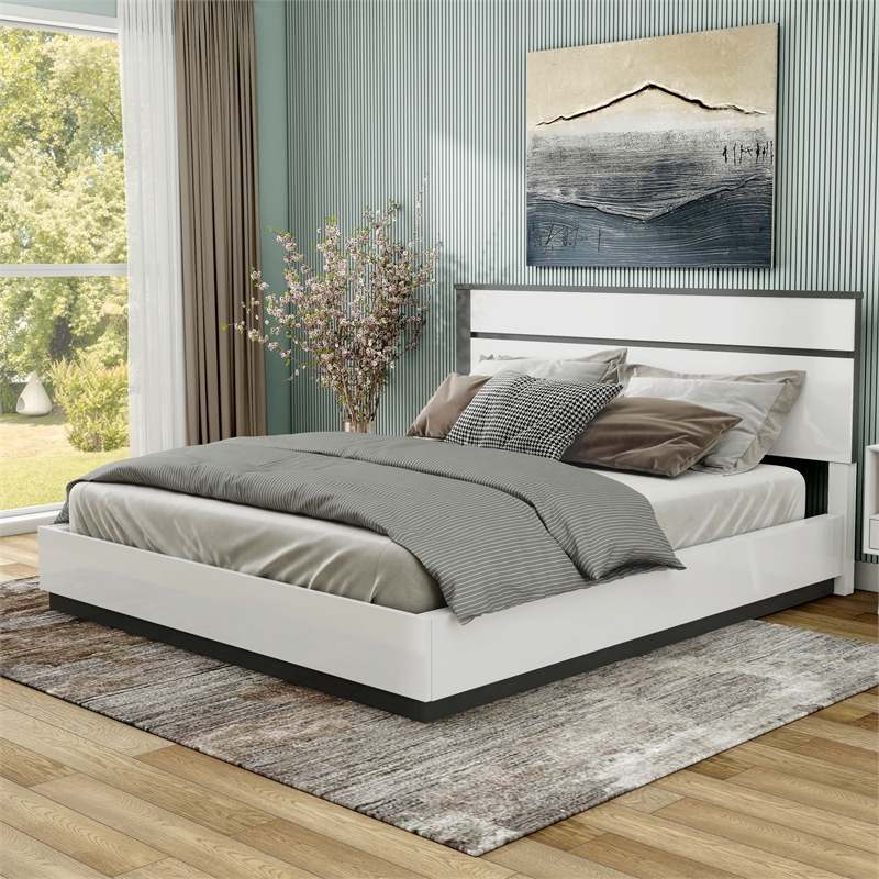 Bowery Hill Contemporary Solid Wood Queen Platform Bed in White