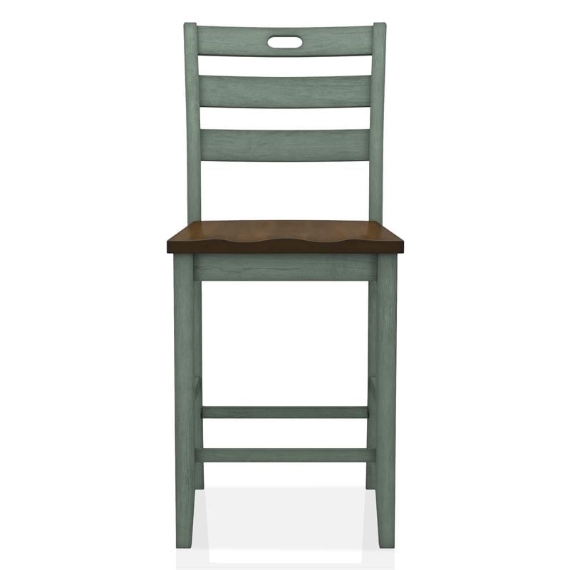 Bowery Hill Wood Counter Height Chair Set of 2 in Antique Green and Oak