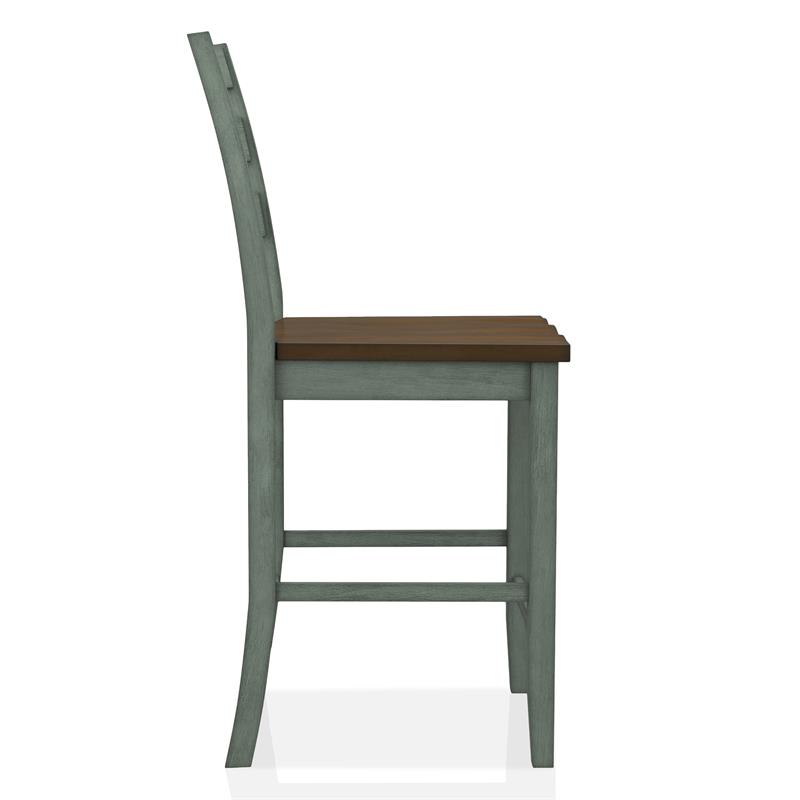 Bowery Hill Wood Counter Height Chair Set of 2 in Antique Green and Oak