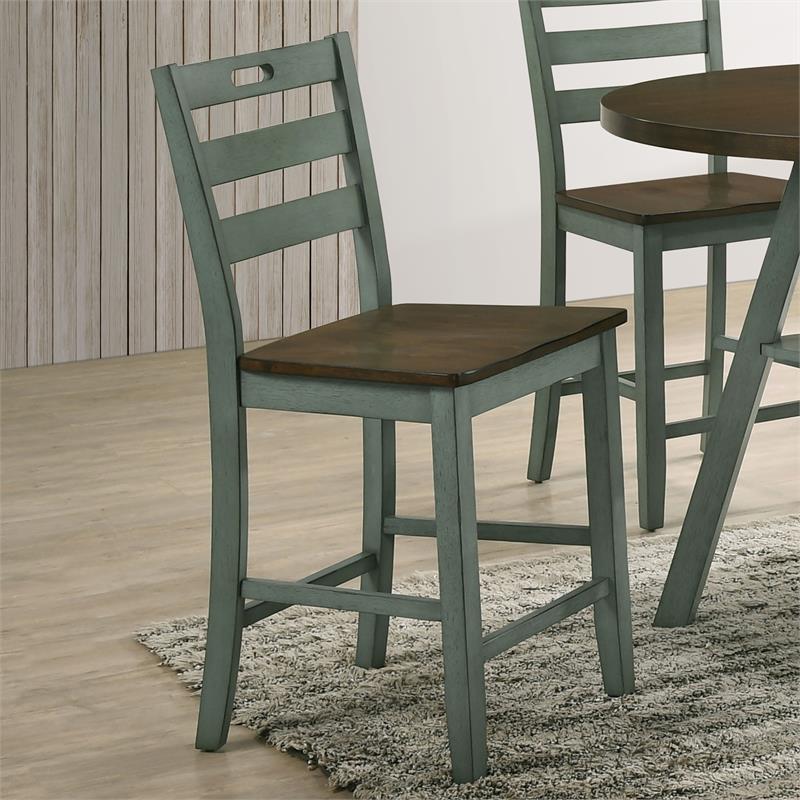 Bowery Hill Wood Counter Height Chair Set of 2 in Antique Green and Oak
