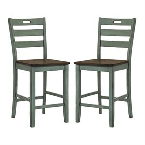 Bowery Hill Wood Counter Height Chair Set of 2 in Antique Green and Oak