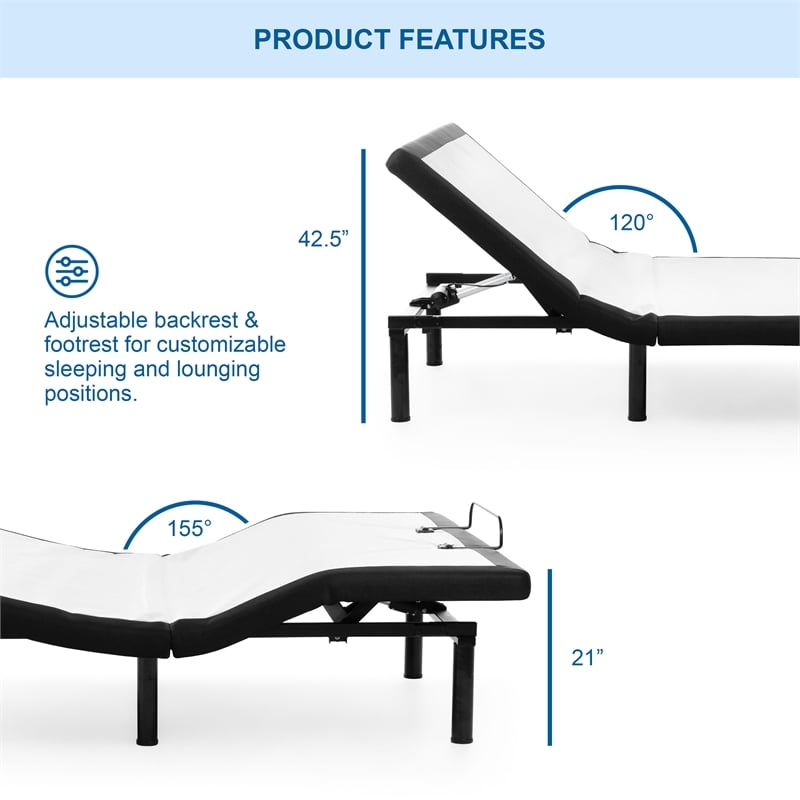 Bowery Hill Metal Black 2-Motor Queen Adjustable Bed with USB Ports
