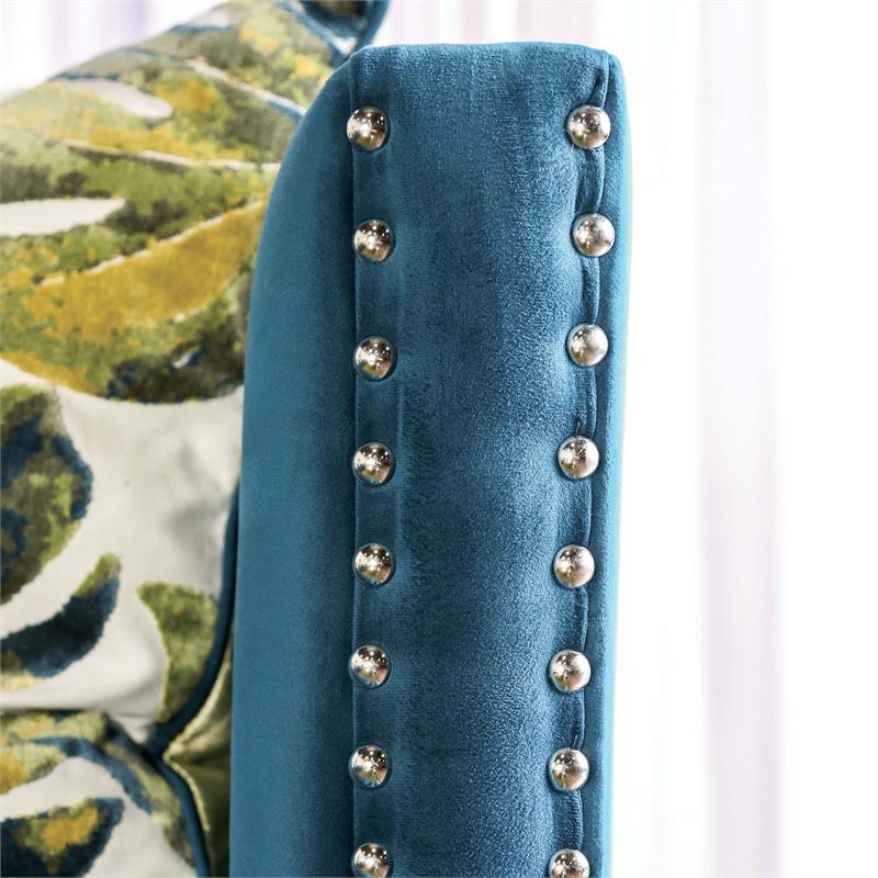 Bowery Hill Velvet-Like Transitional Tufted Sofa in Dark Teal Blue
