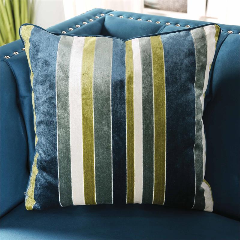 Bowery Hill Velvet-Like Transitional Tufted Sofa in Dark Teal Blue