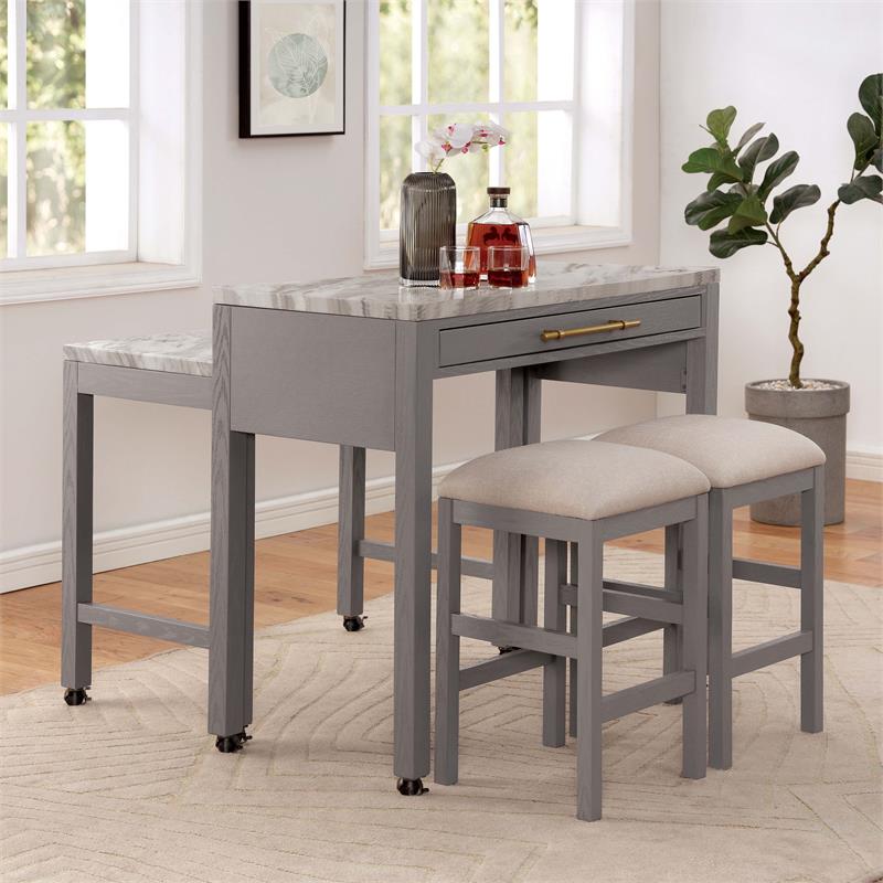Bowery Hill Rustic Wood Counter Height Nested Dining Table in Gray