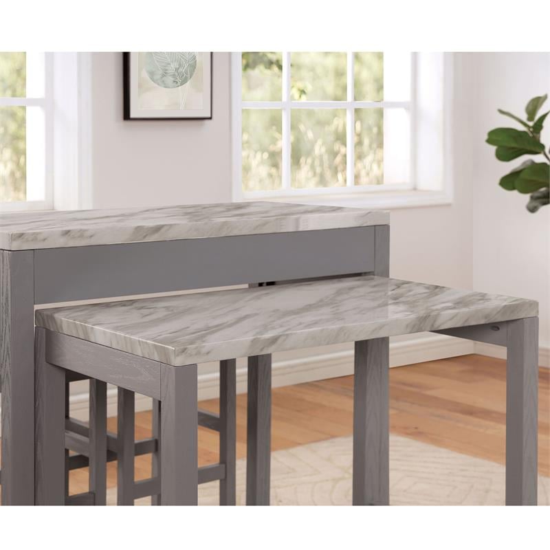 Bowery Hill Rustic Wood Counter Height Nested Dining Table in Gray