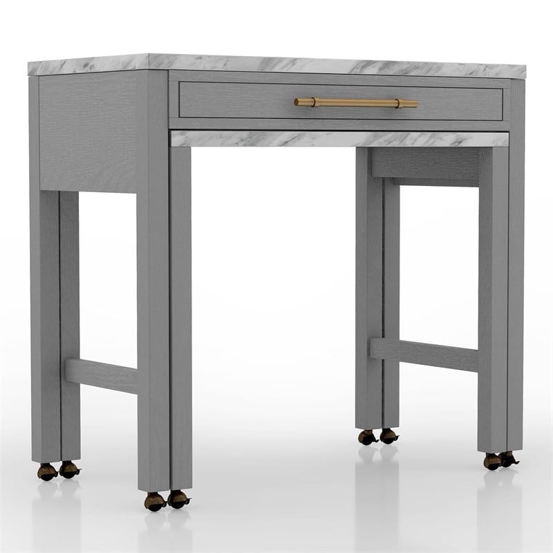 Bowery Hill Rustic Wood Counter Height Nested Dining Table in Gray