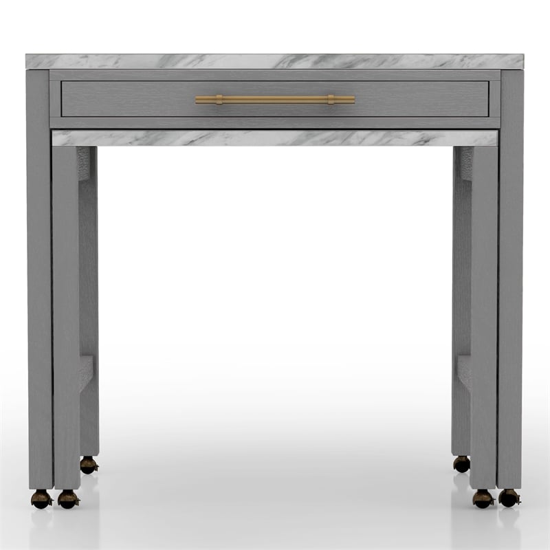 Bowery Hill Rustic Wood Counter Height Nested Dining Table in Gray