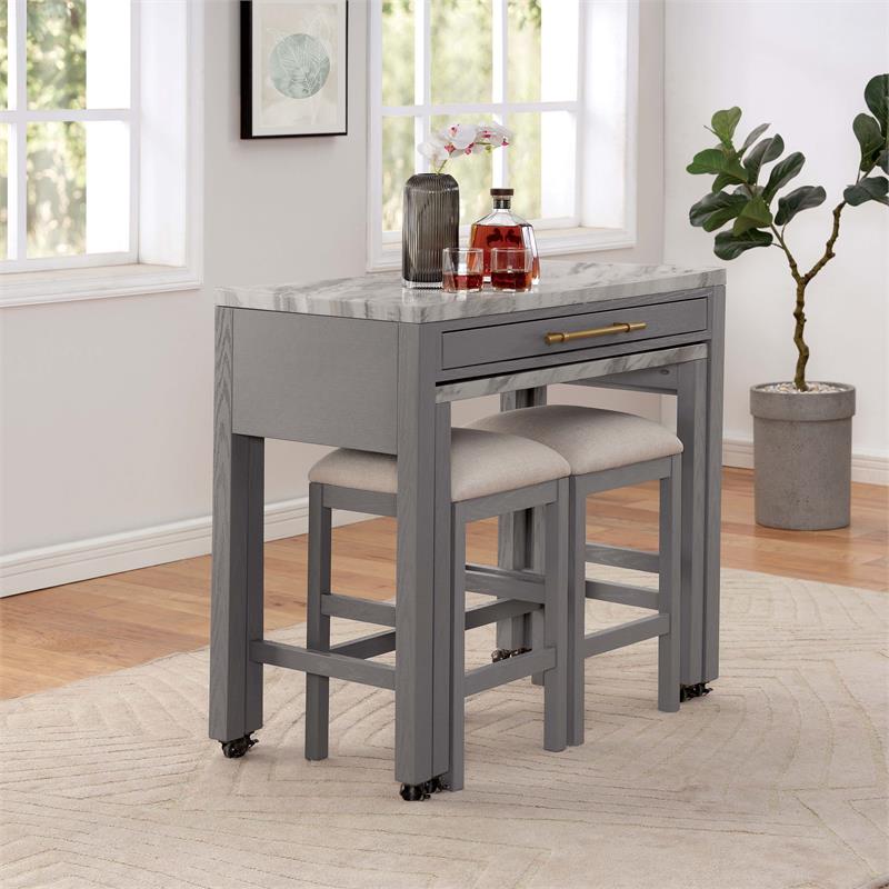 Bowery Hill Rustic Wood Counter Height Nested Dining Table in Gray