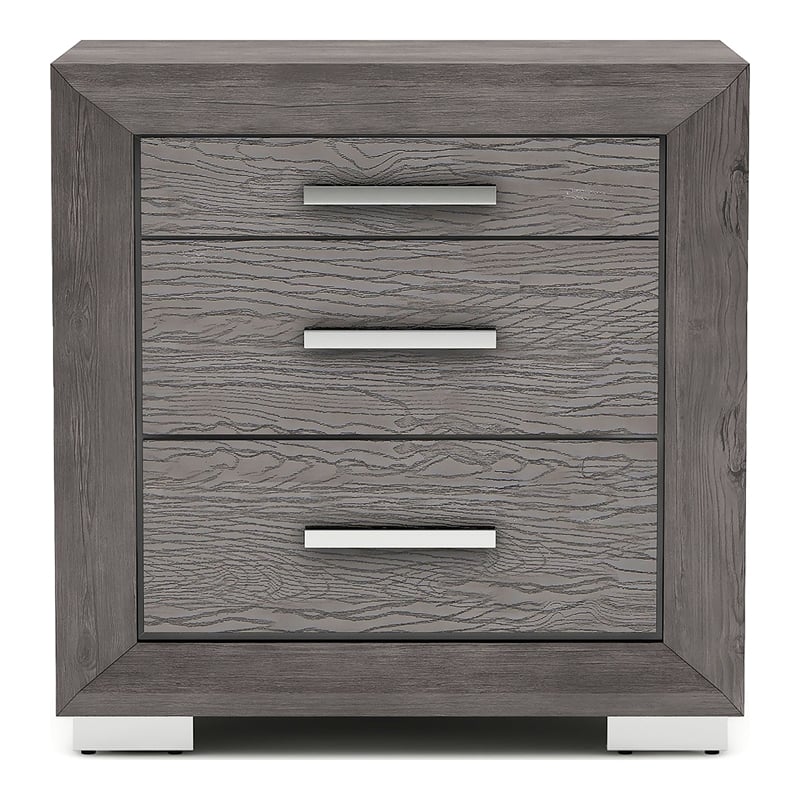 Bowery Hill Transitional Gray Wood Nightstand with USB Ports