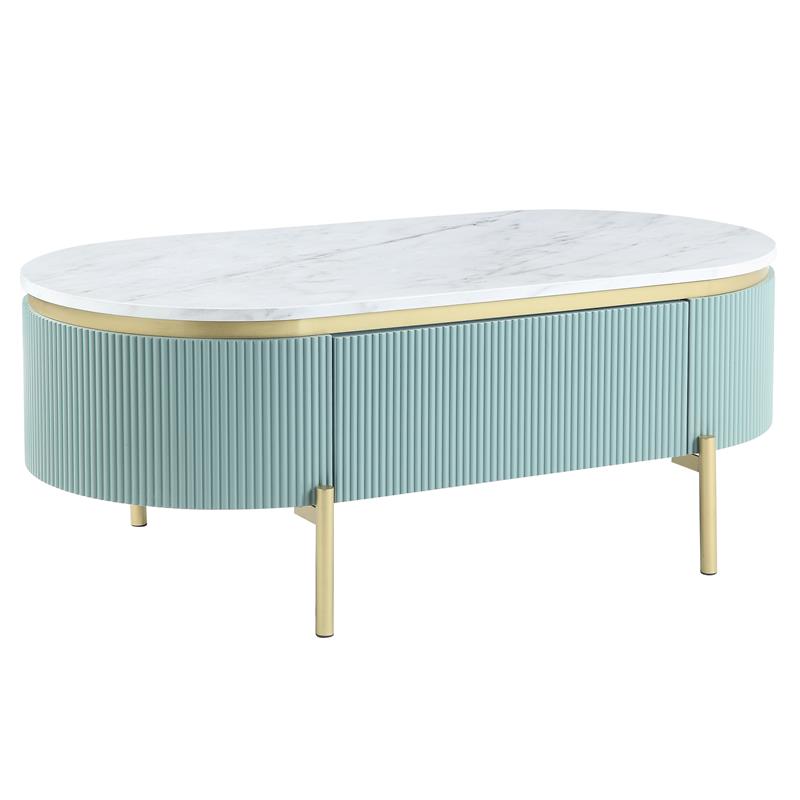 Bowery Hill Glam 3-Piece Wood Coffee Table Set in Light Teal