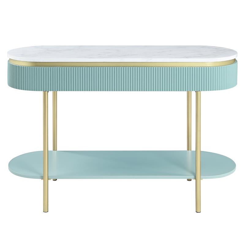 Bowery Hill Glam 3-Piece Wood Coffee Table Set in Light Teal