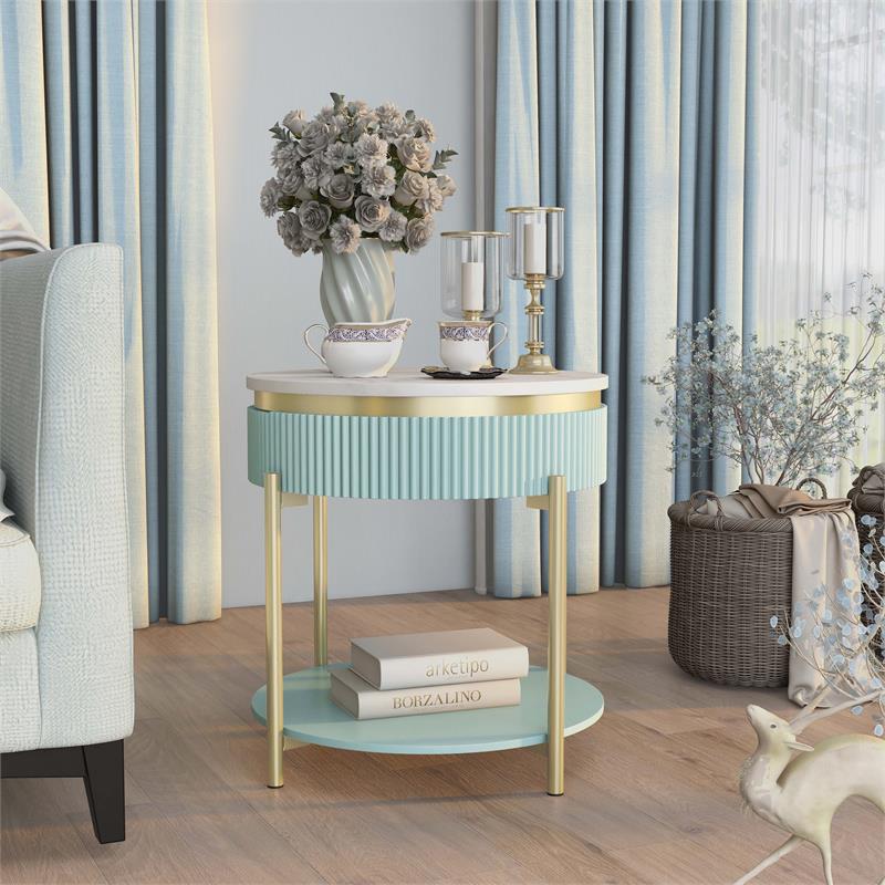Bowery Hill Glam 3-Piece Wood Coffee Table Set in Light Teal