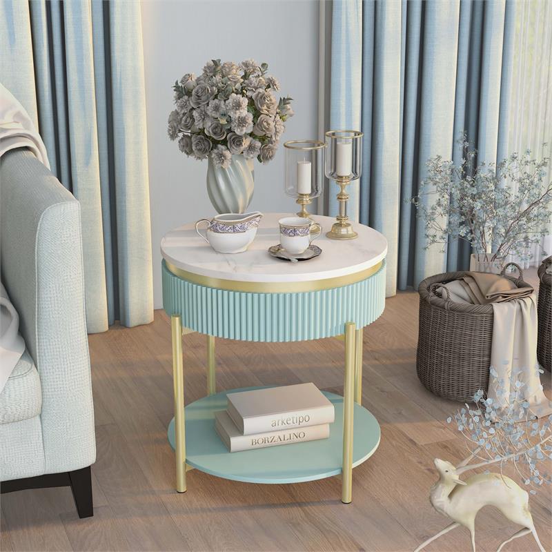 Bowery Hill Glam 3-Piece Wood Coffee Table Set in Light Teal