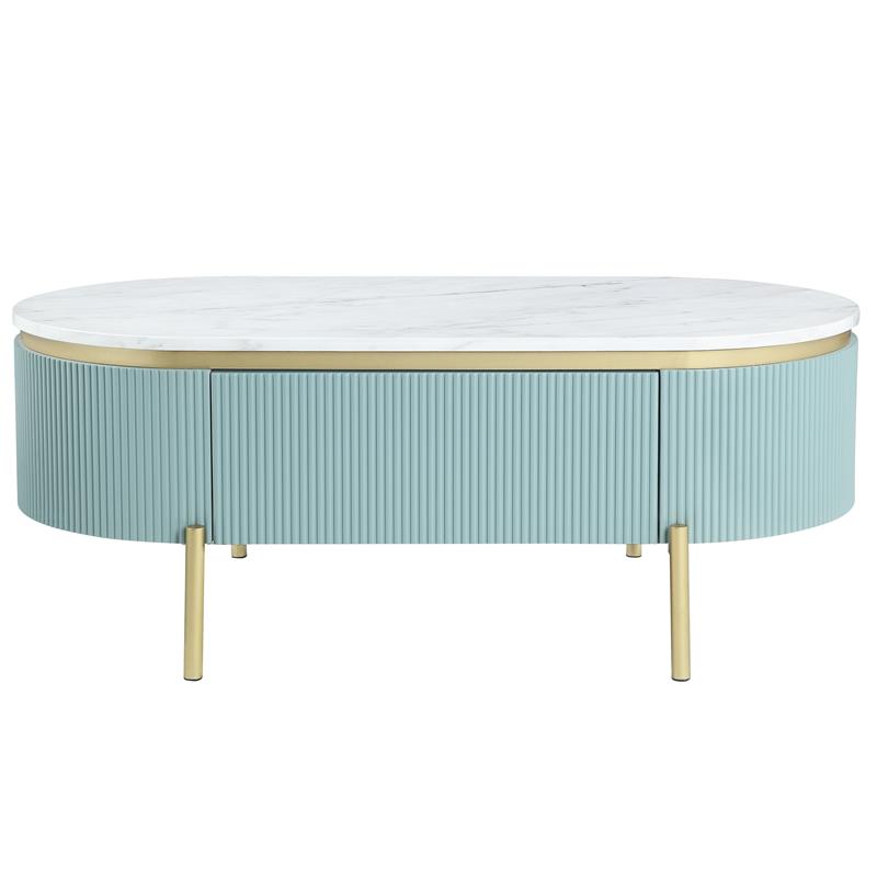 Bowery Hill Glam 3-Piece Wood Coffee Table Set in Light Teal