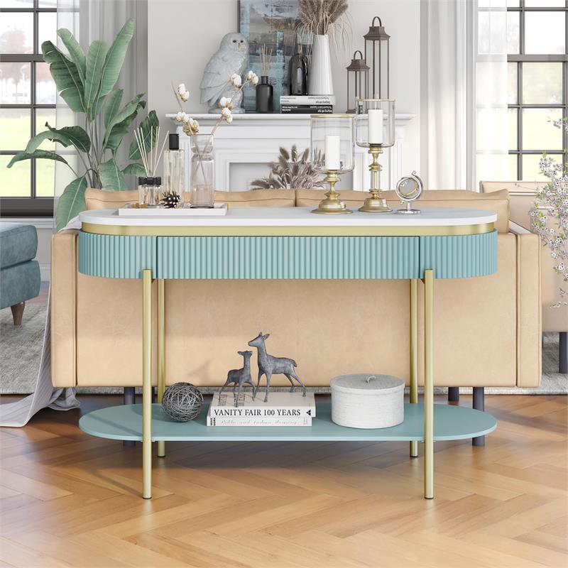 Bowery Hill Glam 3-Piece Wood Coffee Table Set in Light Teal