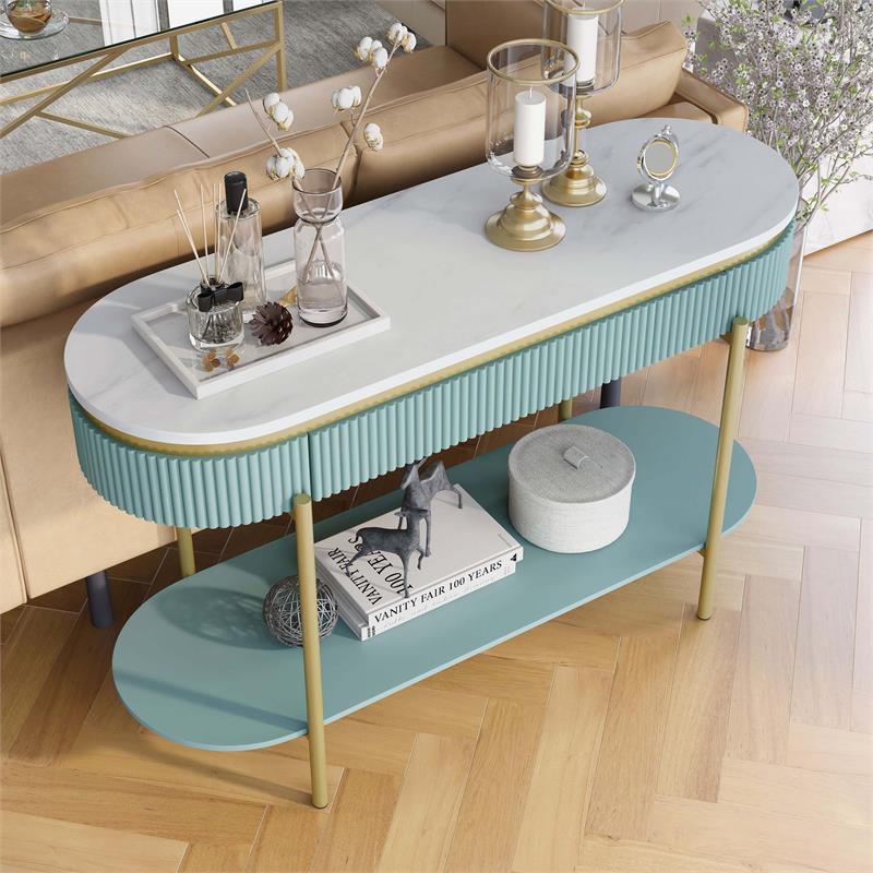 Bowery Hill Glam 3-Piece Wood Coffee Table Set in Light Teal
